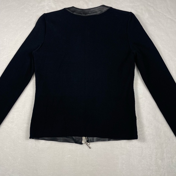 Black Woven Leather Jacket with Knit Sleeves - Picture 5 of 9